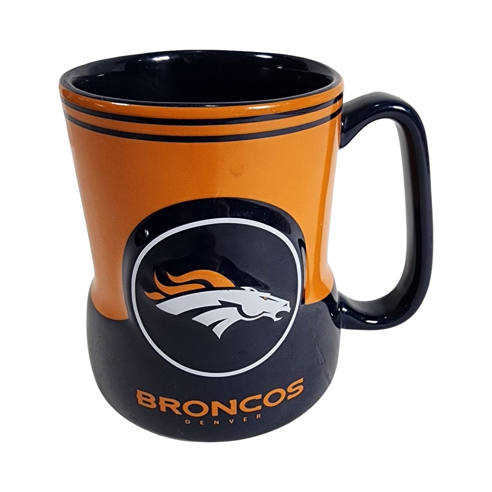 Denver Broncos NFL Boelter Brands Ceramic Coffee Mug Navy Blue Orange 2014‎ 5in